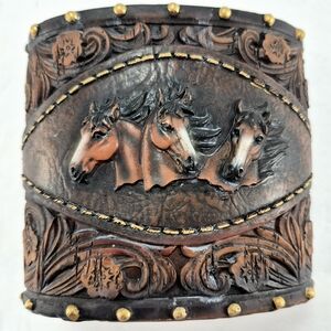 Western Horse Faux Tooled Leather Toothbrush Holder / Pen Cup